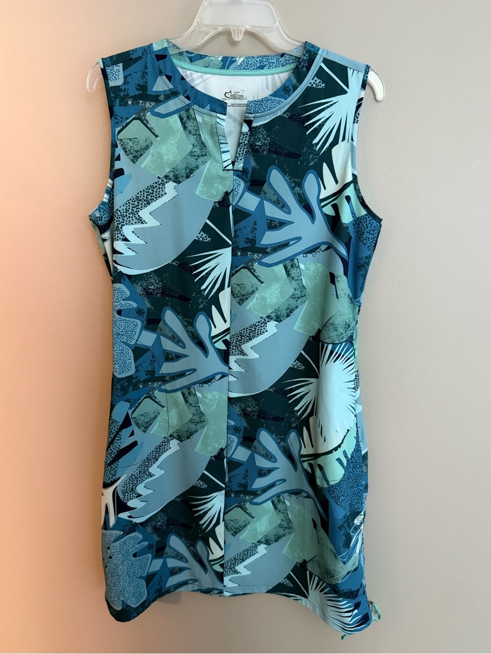 Bass Pro Shops Blue & Teal Abstract Sleeveless Dress